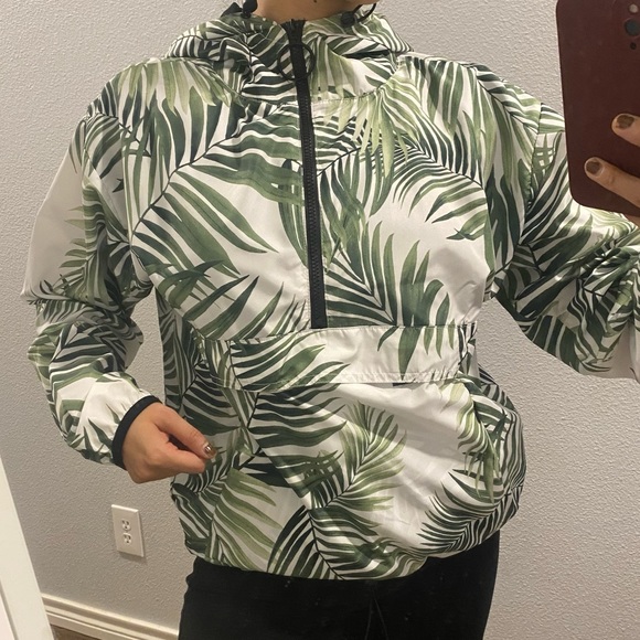 S/4  90s y2k style Hooded Jacket quarter zip plant green  windbreaker - Picture 2 of 9